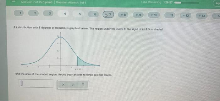 Solved At distribution with 8 degrees of freedom is graphed | Chegg.com