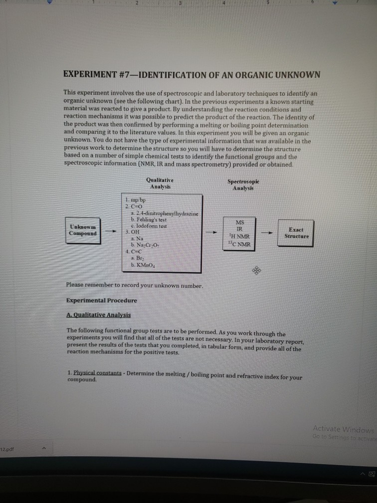 Solved EXPERIMENT #7-IDENTIFICATION OF AN ORGANIC UNKNOWN | Chegg.com