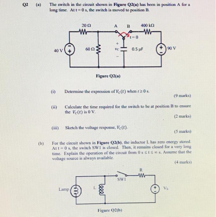 Solved Q2 (a) The switch in the circuit shown in Figure | Chegg.com