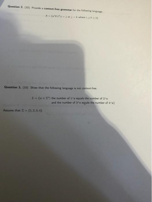 Solved Question 2. (10) Provide a context free grammar for | Chegg.com
