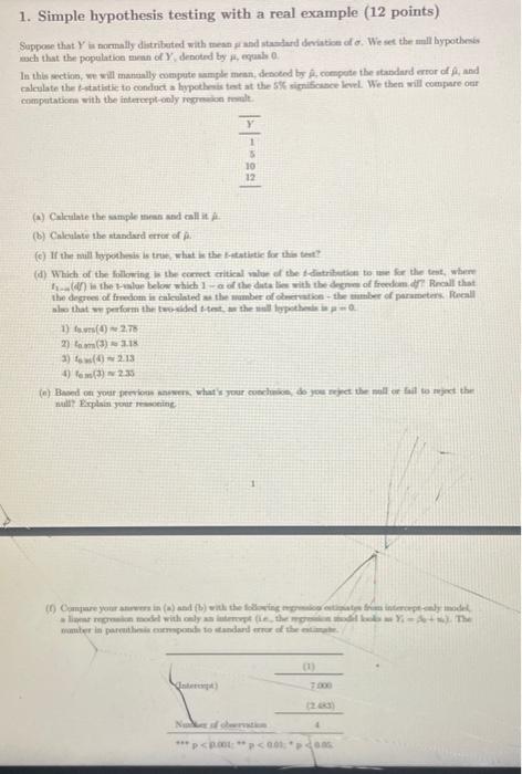 Solved 1. Simple hypothesis testing with a real example (12 | Chegg.com