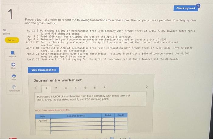 Solved Journal Entry Worksheet 567 Purchased $4,600 Of | Chegg.com