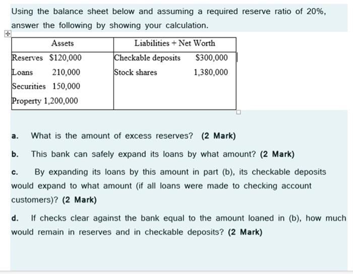 Solved Using the balance sheet below and assuming a required | Chegg.com