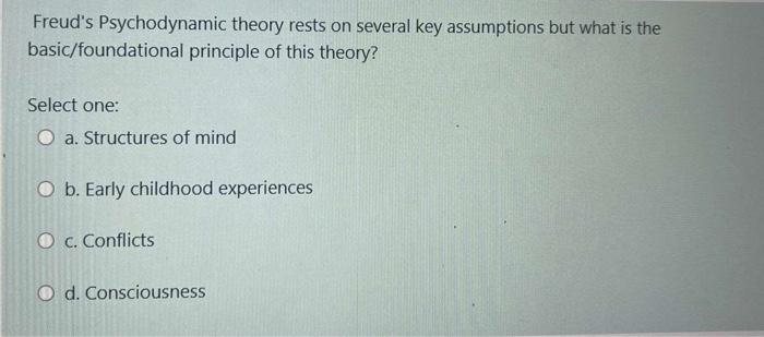 Solved Freud's Psychodynamic theory rests on several key | Chegg.com