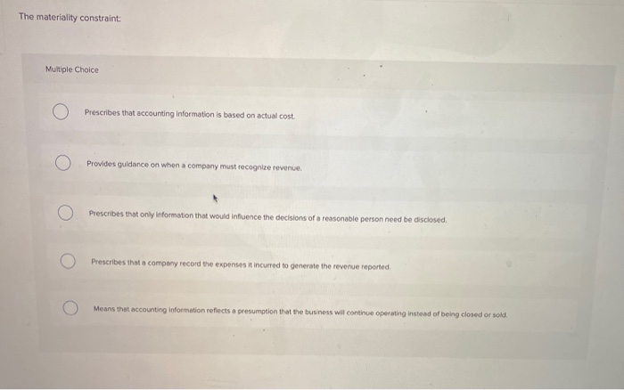 Solved The materiality constraint: Multiple Choice | Chegg.com