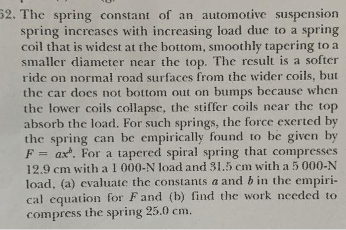 Solved 62. The spring constant of an automotive suspension | Chegg.com