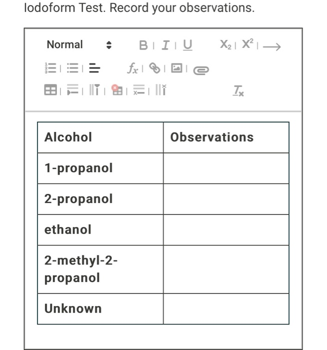 Solved Sample Data Identifying an Unknown Alcohol Data