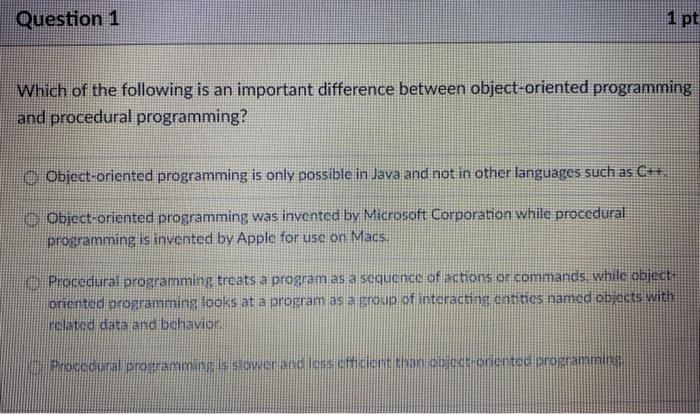 Solved Question 1 1 pt Which of the following is an | Chegg.com