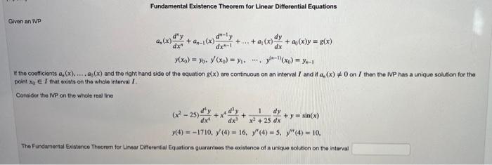 Solved Fundamental Existence Theorem For Linear Differential 