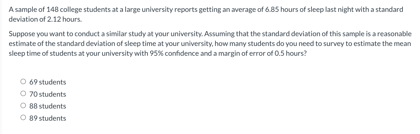 Solved A sample of 148 ﻿college students at a large | Chegg.com