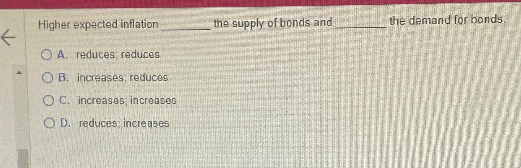 Solved Higher expected inflation the supply of bonds and the | Chegg.com