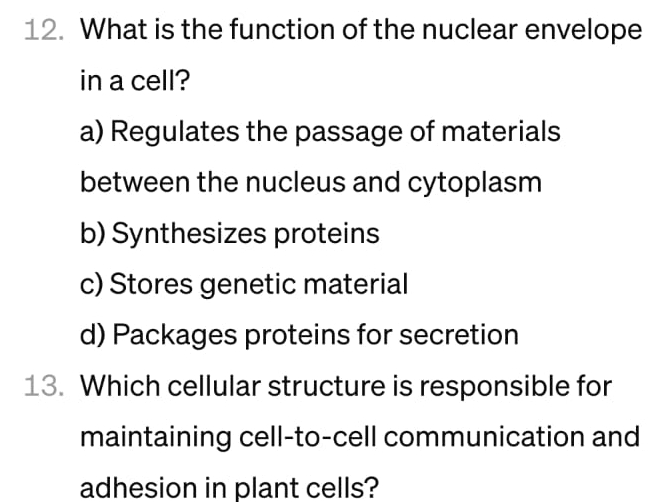 Solved What is the function of the nuclear envelope in a | Chegg.com