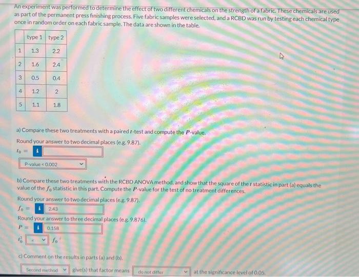 An experiment was performed to determine the effect | Chegg.com