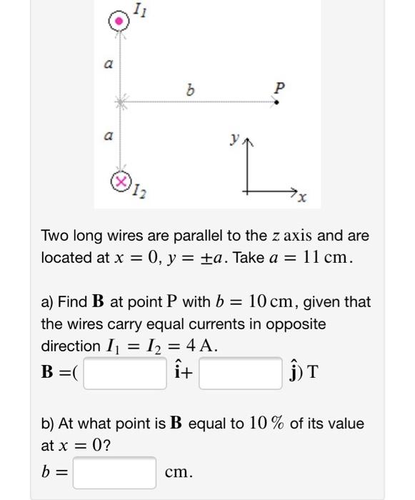 Solved α 5 P a Two long wires are parallel to the z axis and | Chegg.com