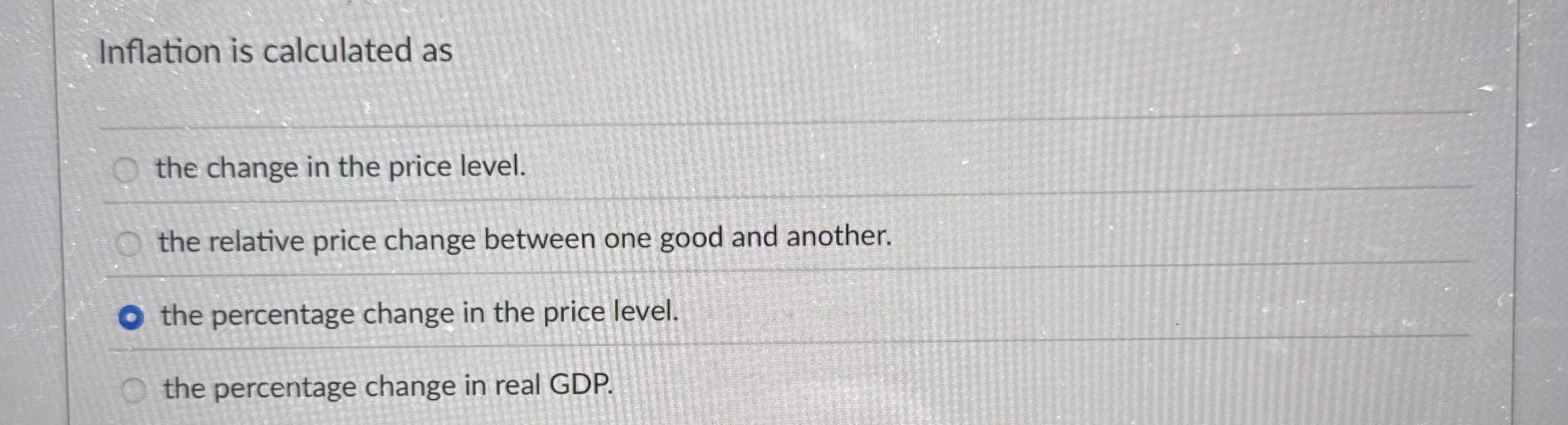 Solved Inflation is calculated asthe change in the price | Chegg.com