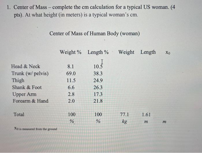 Solved 1. Center of Mass - complete the cm calculation for a | Chegg.com