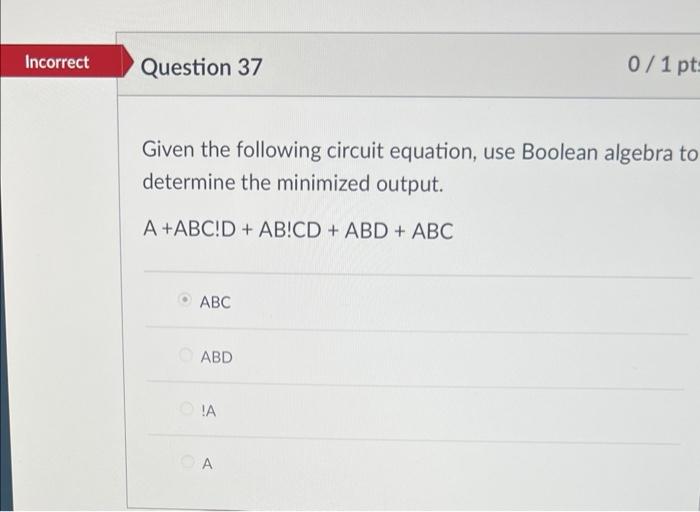 Solved Given The Following Circuit Equation, Use Boolean | Chegg.com