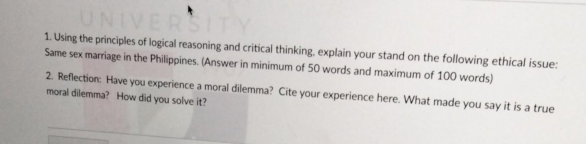 using the principles of logical reasoning and critical thinking divorce in the philippines