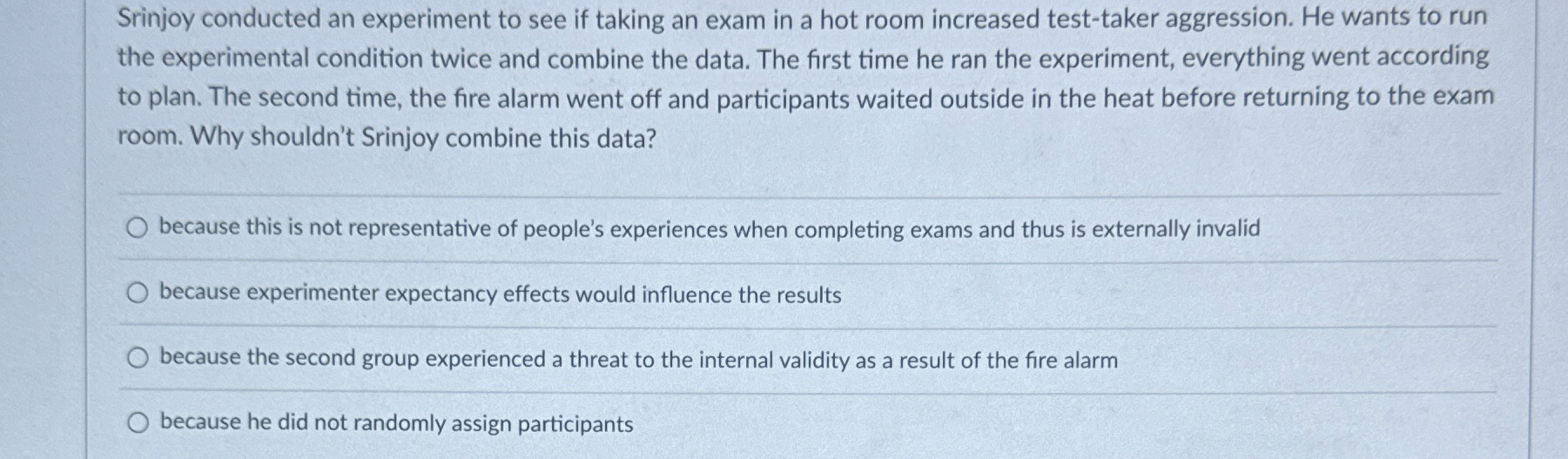 Solved Srinjoy conducted an experiment to see if taking an | Chegg.com