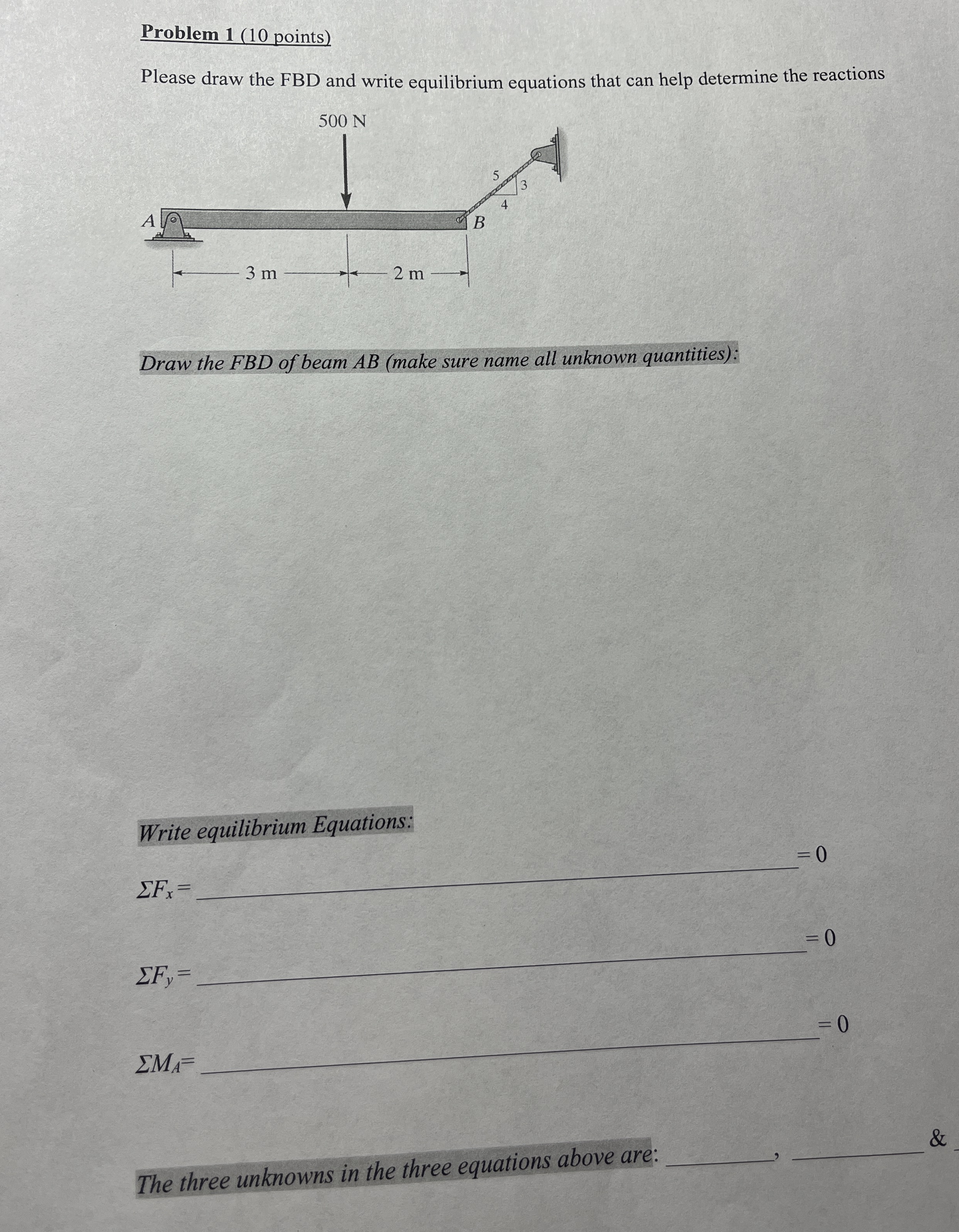 Solved Problem 1 (10 ﻿points)Please draw the FBD and write | Chegg.com