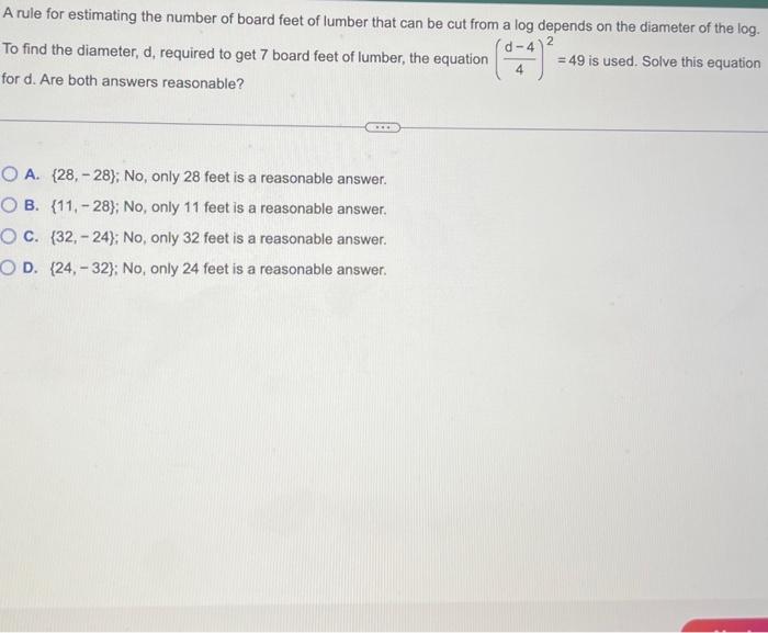 Solved A rule for estimating the number of board feet of | Chegg.com