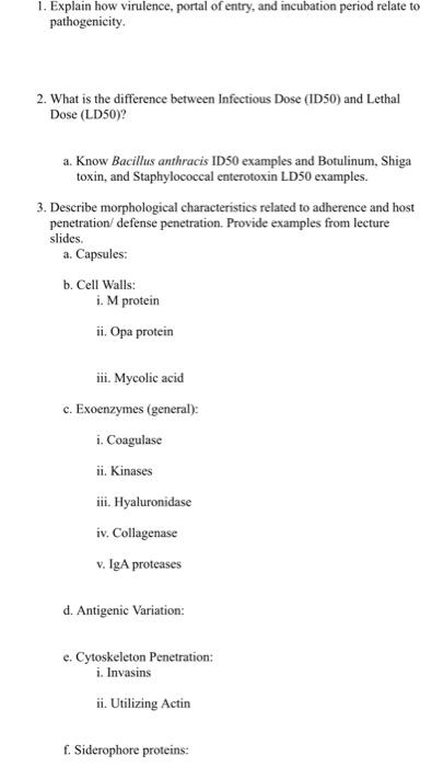 Solved 1. Explain how virulence, portal of entry, and | Chegg.com