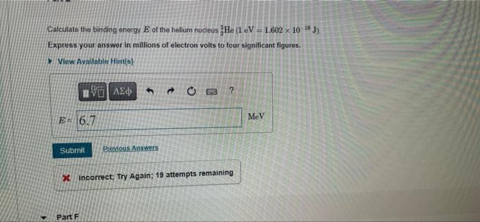 Solved Part D Calculate The Mass Defect Of The Helium | Chegg.com