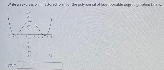 Write an expression in factored form for the polynomial of least possible degree graphed below.
W
1
3 4 5
-1
-34
Q
y(x) =