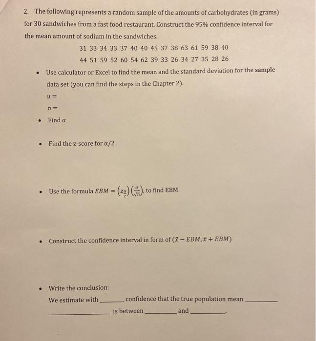 Solved 2. The following represents a random sample of the | Chegg.com