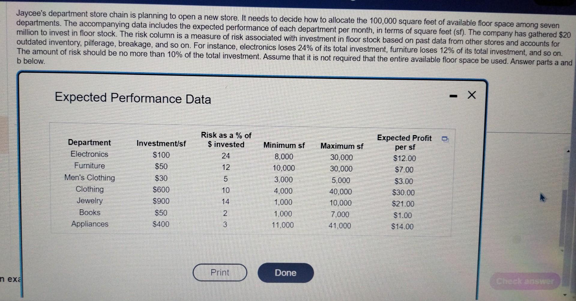 Solved B Below. Expected Performance Dataa. Develop A Linear | Chegg.com