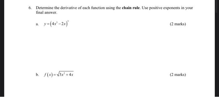 Solved 6. Determine the derivative of each function using | Chegg.com