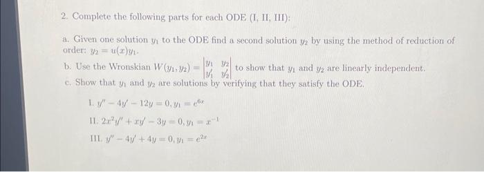 Solved 2. Complete the following parts for each ODE (I, II, | Chegg.com