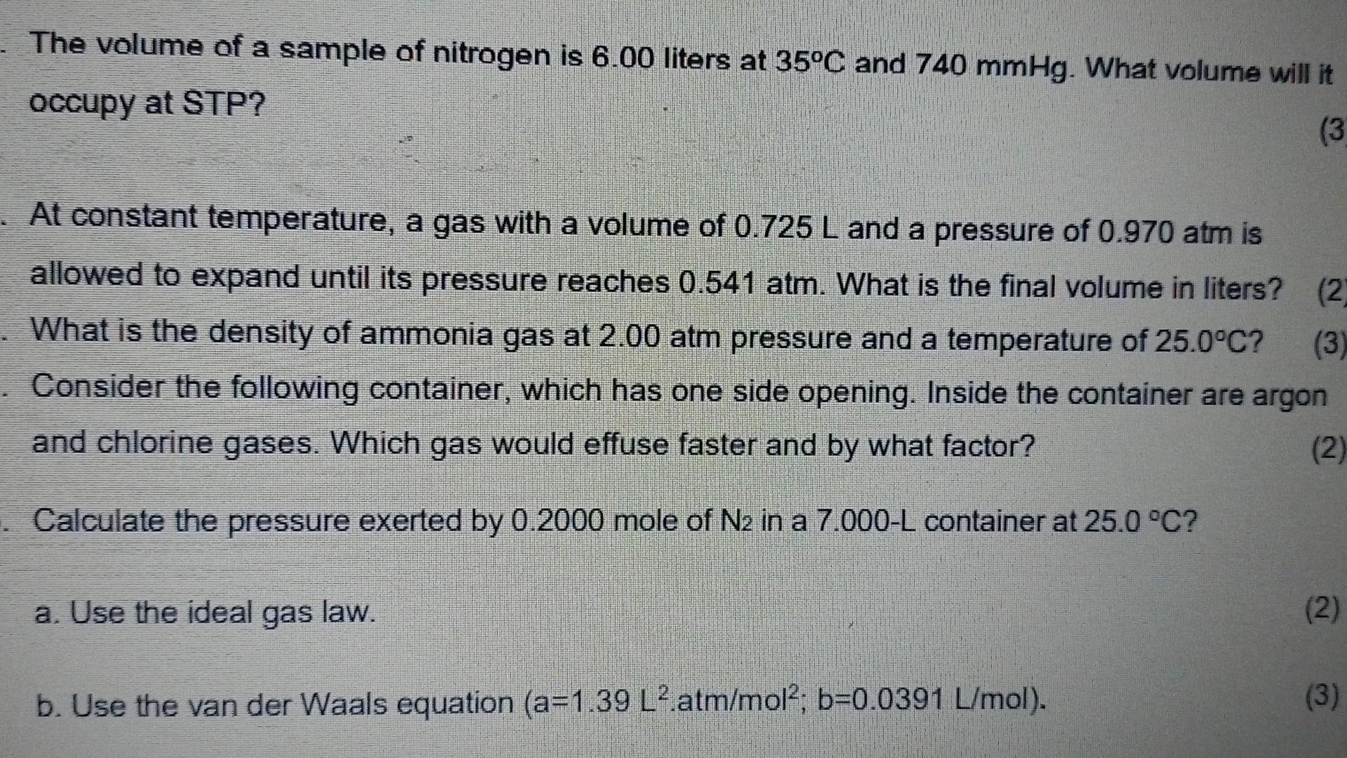 Solved The volume of a sample of nitrogen is 6.00 liters at