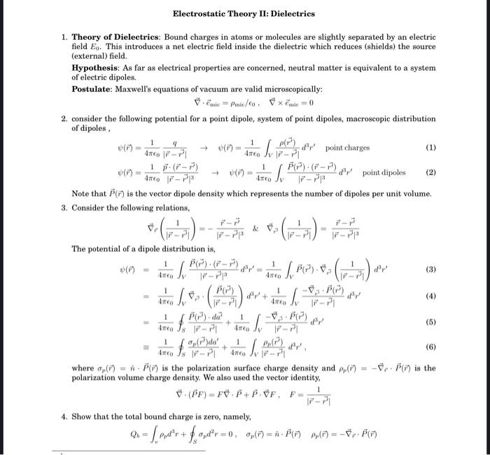 Solved 1. Theory of Dielectrics: Bound charges in atoms or | Chegg.com