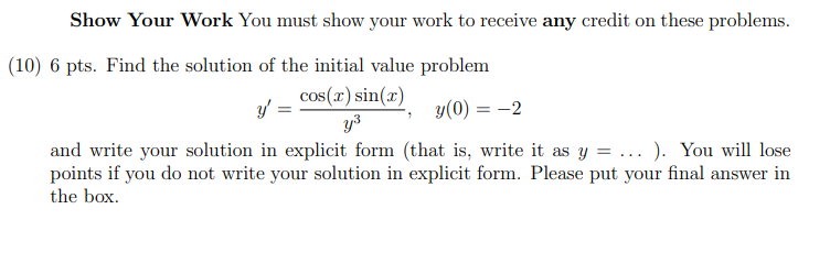 Solved Show Your Work You must show your work to receive any | Chegg.com