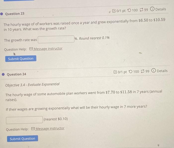 Solved 0/1 pt 100 99 Details Question 23 The hourly wage of | Chegg.com