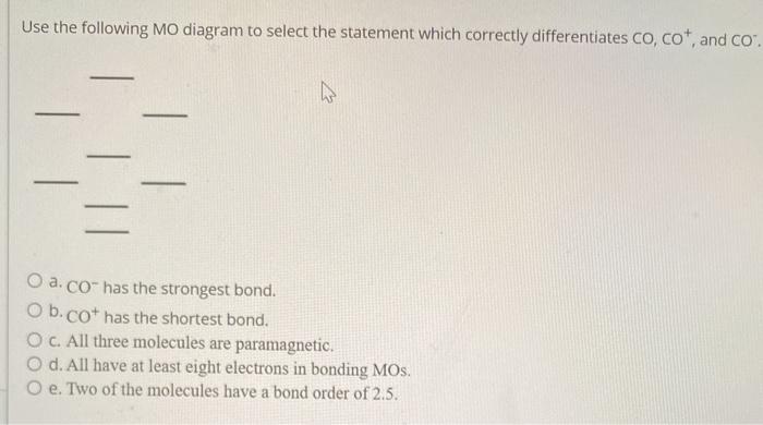 Solved Use the following MO diagram to select the statement | Chegg.com