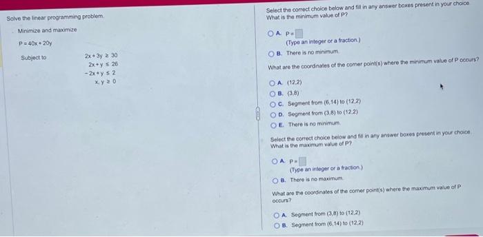 Solved Solve the linear programming problem. Select the | Chegg.com