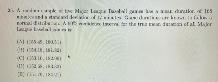 Solved 25. A random sample of five Major League Baseball | Chegg.com