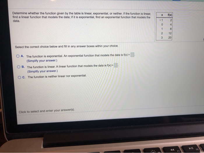 Solved х Determine whether the function given by the table | Chegg.com