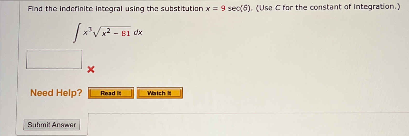 Solved Find the indefinite integral using the substitution | Chegg.com