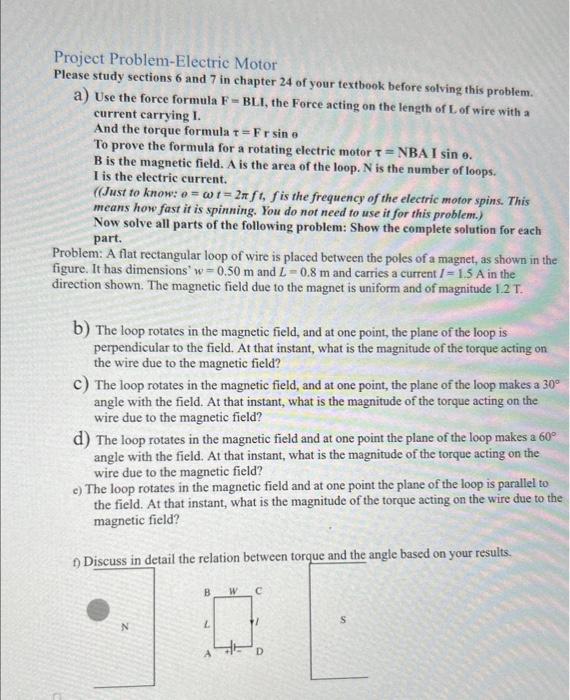 Solved Project Problem-Electric Motor Please Study Sections | Chegg.com