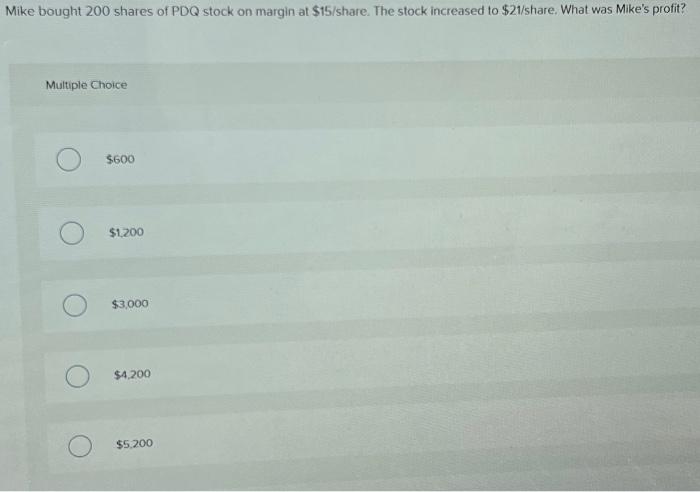 Solved Mike bought 200 shares of PDQ stock on margin at | Chegg.com