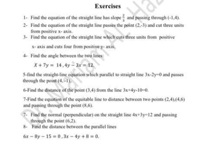 Solved Exercises 1- Find the equation of the straight line | Chegg.com