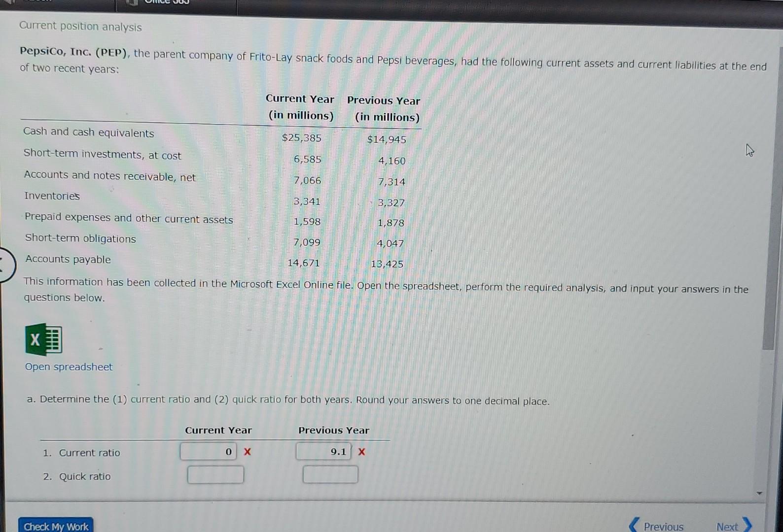 Solved Current Position Analysis PepsiCo, Inc. (PEP), The | Chegg.com