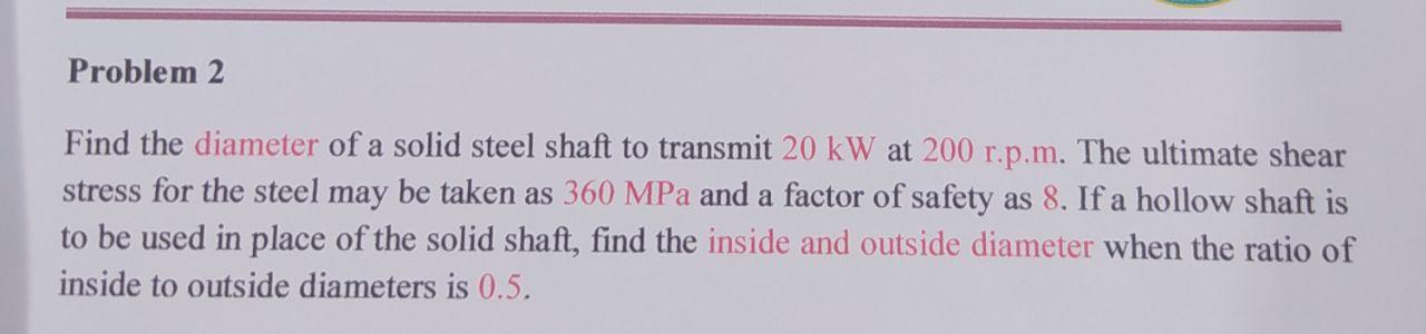 Solved Problem 2 Find the diameter of a solid steel shaft to | Chegg.com