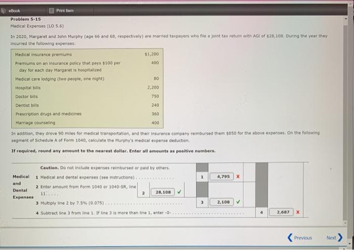 30 eBook Print them Problem 5-15 Medical Expenses (LO | Chegg.com