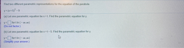 Solved Find two different parametric representations for the | Chegg.com