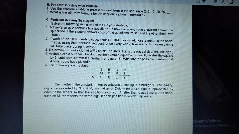 Solved B. Problem Solving With Patterns 1. Use The | Chegg.com