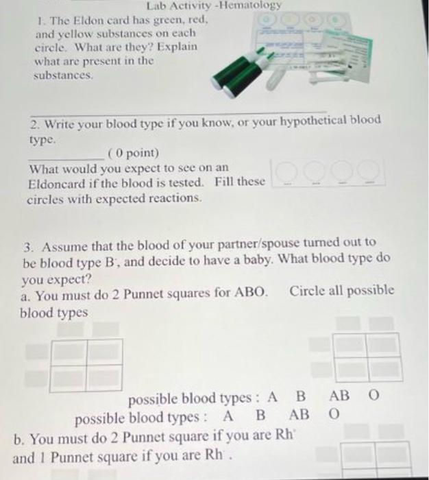 Solved Lab Activity -Hematology 1. The Eldon card has green, | Chegg.com